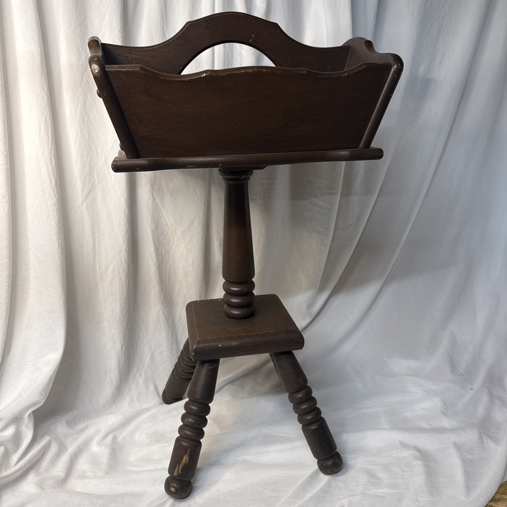 MCM Turned Wood Sewing Spool Knit Yarn Tray Stand Magazine Plant Storage Handle